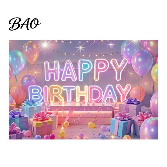 Birthday Photo Backdrop Happy Banner Backdrop, Party Background Cloth for Celebration, Group Bunting Flag Decor Kids Women, Supplies Double-sided