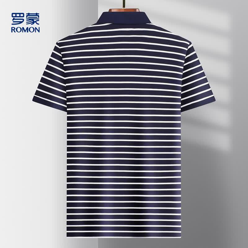Romon Men's Classic Striped Polo T-Shirt