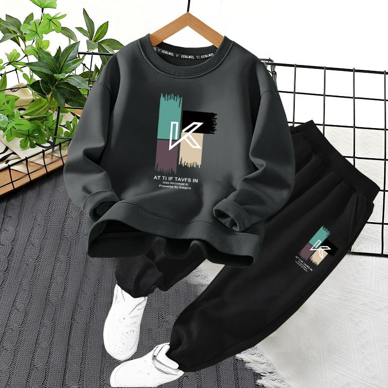 CUHK Children's Sweater Winter Plus Velvet Thickened Two-piece Spring and Autumn Children's Leisure Sports Suit