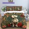 Cats and Dogs with Roses  Pattern Bedding Quilt Set  Home Decoration  Gift (1 * duvet cover + 2 * pillowcase, without core)