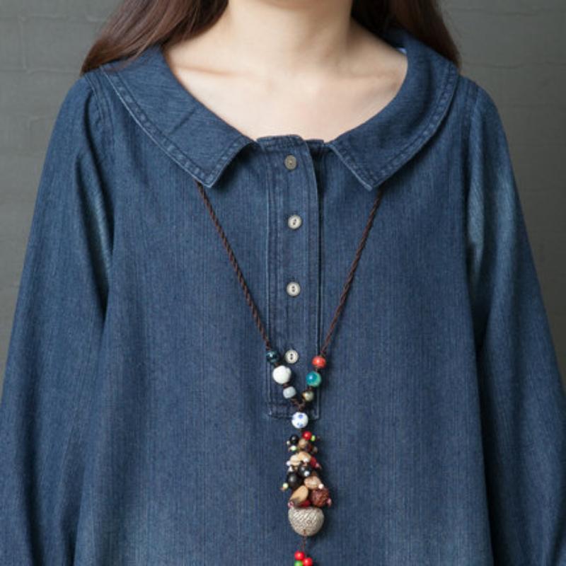 Plus Size Denim Shirt Dress - Oversized Women's Tunic Stretch Comfort Workwear To Weekend