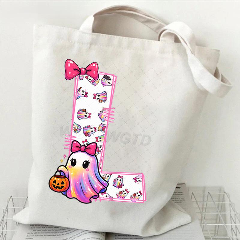 Halloween personalized print student canvas bag tutoring bag 26 letters fashion shoulder bag women large capacity