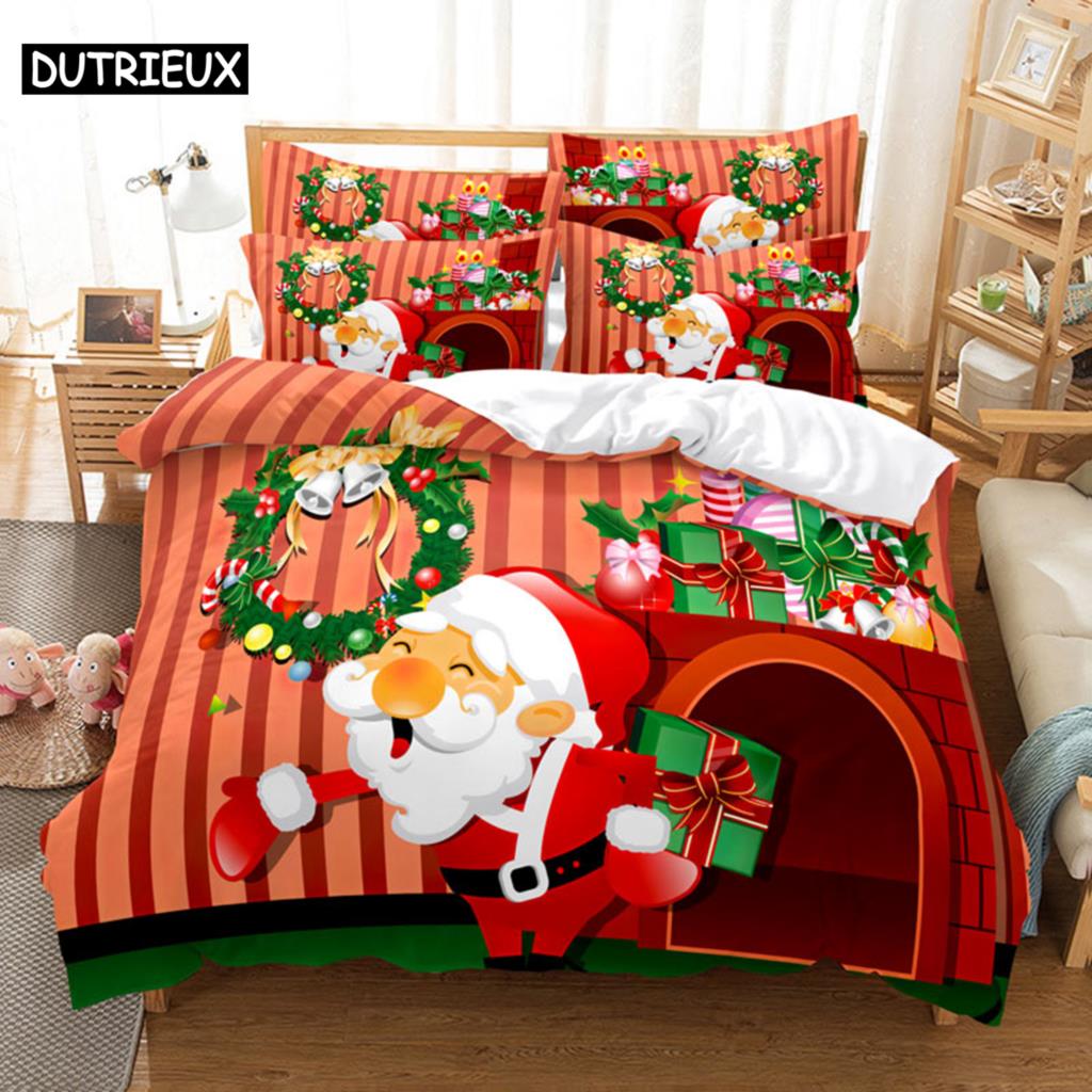 Red Christmas Duvet Cover Set King Queen Size for Single Double Bed Linens Quilt Comforter Pillow Case 3D Full Twin 3PCS 2PCS