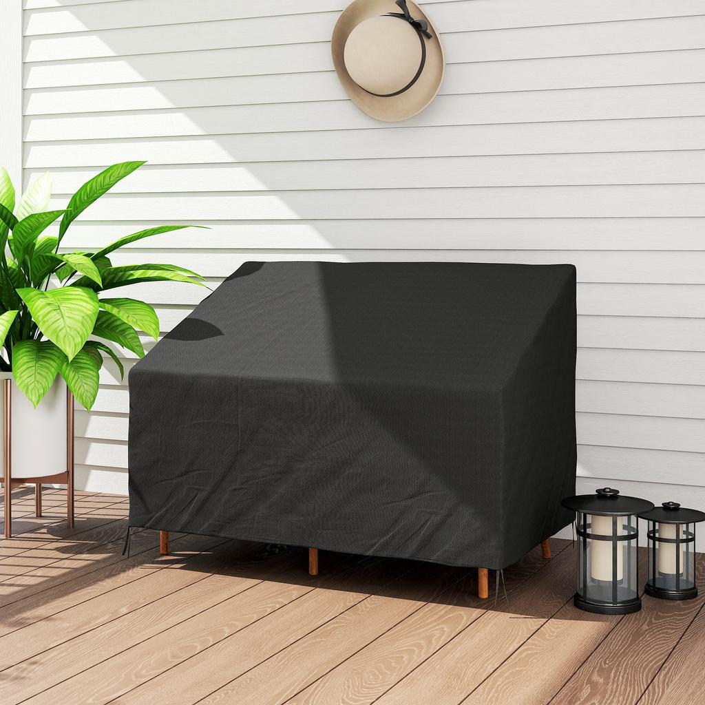 600D Oxford Cloth Furniture Cover, 2 Seater Sofa Protector for Garden Patio, Outdoor, Waterproof, Black, 140L x 84W x 56/94H cm