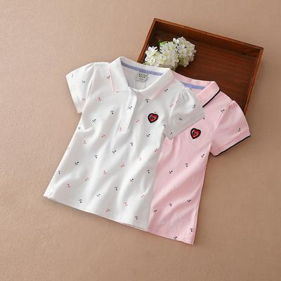 Children Polo Shirts Summer Short Sleeved Baby Girls Print Tee Top Shirt School Clothing 4-12 Years Kids Cotton Tshirts