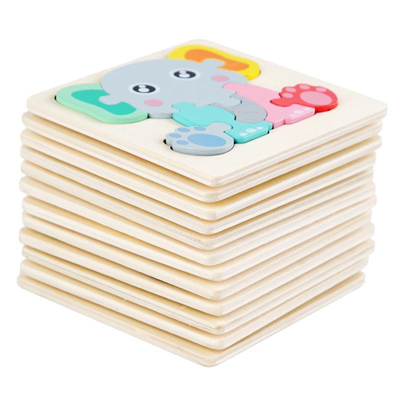 3D Wooden Animal & Vehicle Puzzle Blocks - Educational Hand-Grasp Board for Kids