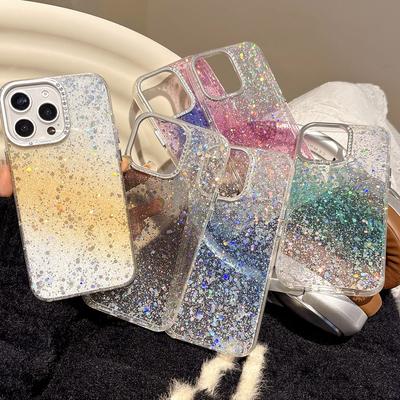 Luxus Bling Glitter Pailletten Bunte Klare Hülle für iPhone 16 15 14 Plus 13 12 Pro Max 11 Glänzende stoßfeste TPU-Stoßstangenabdeckung