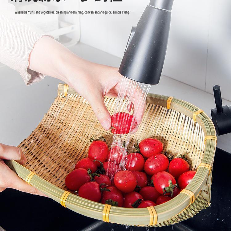 Bamboo Woven Kitchen Basket Set: Winnowing Basket, Fruit Basket, Snack Plate, Steamed Bun Mold, Sieve, Vegetable Washing Basket.