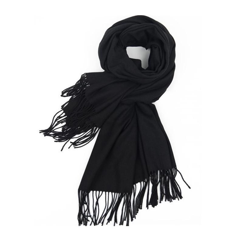 Women s Winter Solid Tassel Cashmere Scarf - Faux Cashmere Shawl for Cold Weather 200CM*70CM чёрный