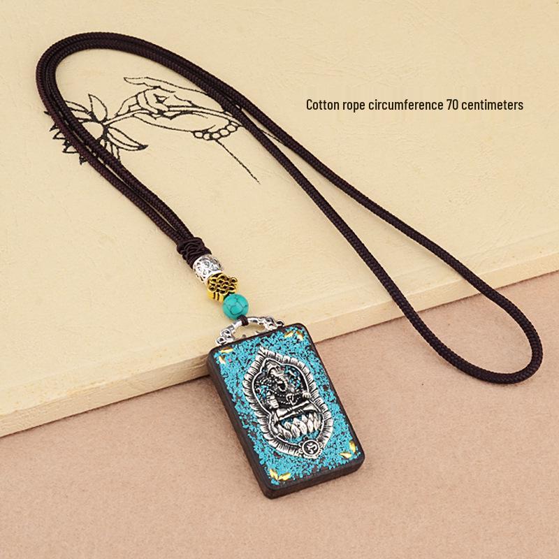 Ebony Tangka Necklace with Ethnic Na Fu Pendant - Buddha Amulet for Men & Women
