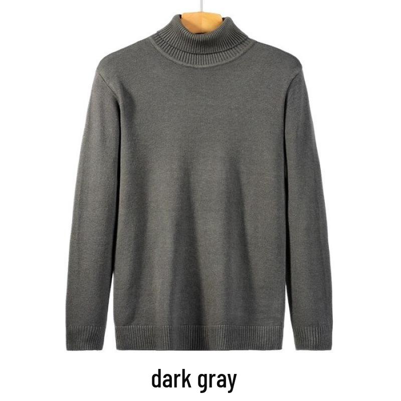 Men's Loose Plus Size High Neck Knit Sweater - Solid Color, Long Sleeve, Spring/Autumn/Winter