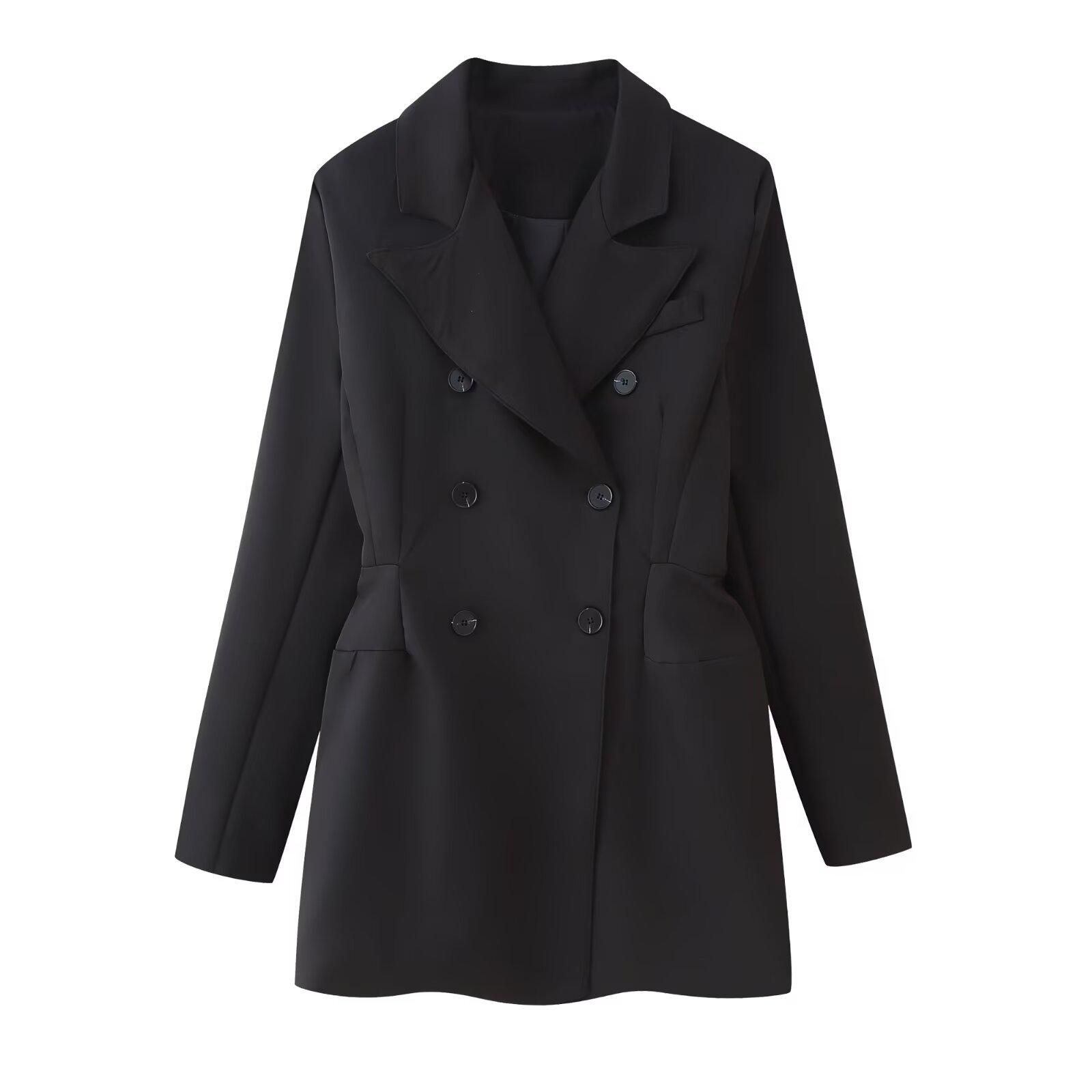 

Женская мода весна 2025: Европейско-американский двубортный костюм Large чёрный