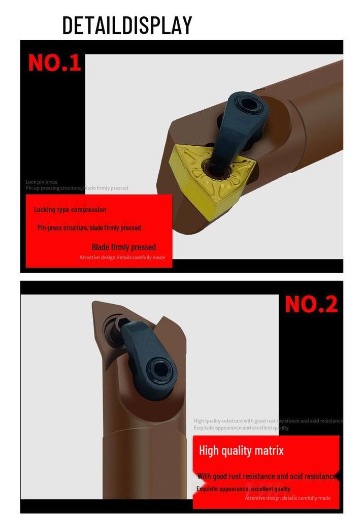 CNC 95° Internal Turning Tool D20R/D16Q-MWLNR08, Peach Shape, Shock-Resistant Boring Bar