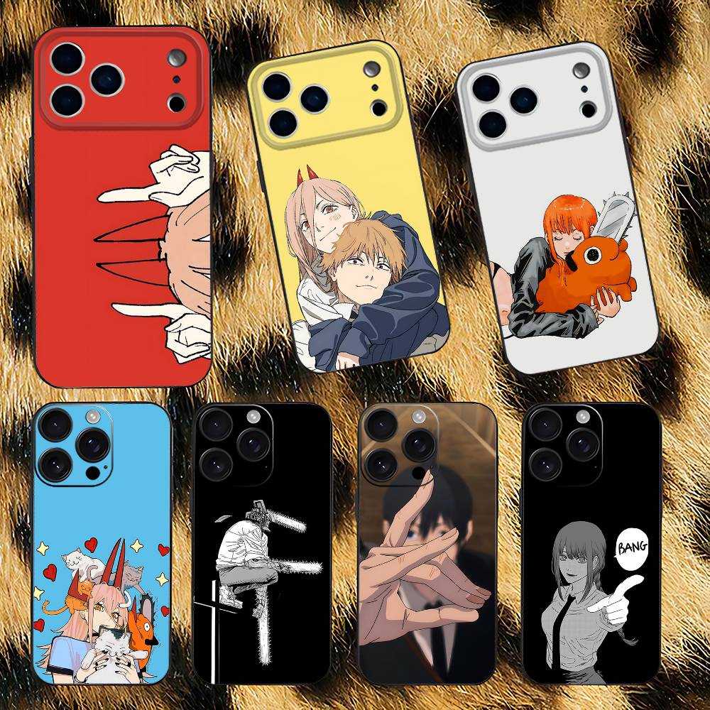 Anime C-Chainsaw Man Phone Case For iPhone 17,16,15,14,13,12,Pro,Max,Plus,E,SE4,Air,Mini Black Soft Box