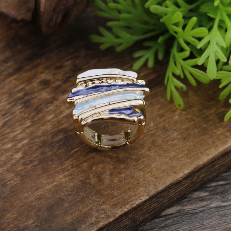 Hot-selling enamel color square geometric line elastic ring, versatile creative irregular line ring for men and women
