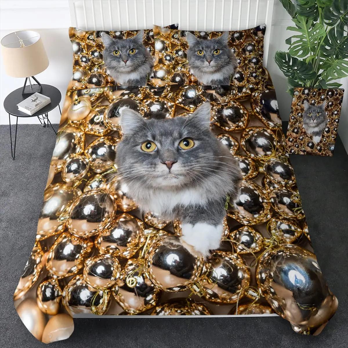 

Watercolor Cats Duvet Cover Set Cute Animal Print Full Size Bedding Set Blue Purple Cat Comforter CoverSoft Durable Qulit Cover EU Single(135*200cm)3pcs