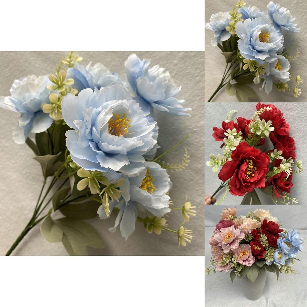 Bukett med sidenblommor 6 Huvud Pion Bröllop Heminredning Med Realistisk Design För Fotografering