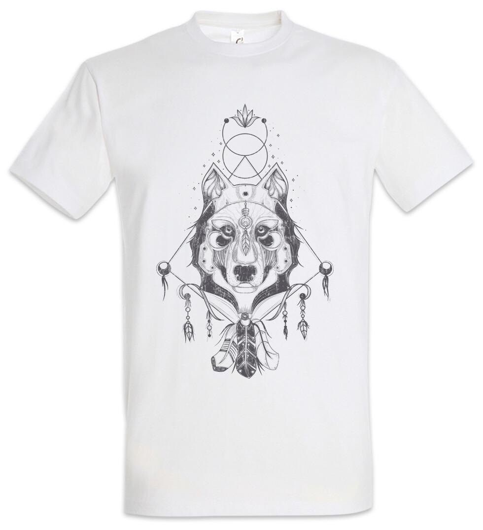 Indian Wolf & Feathers T-Shirt Native American Axe Tomahawk Headman Chief L