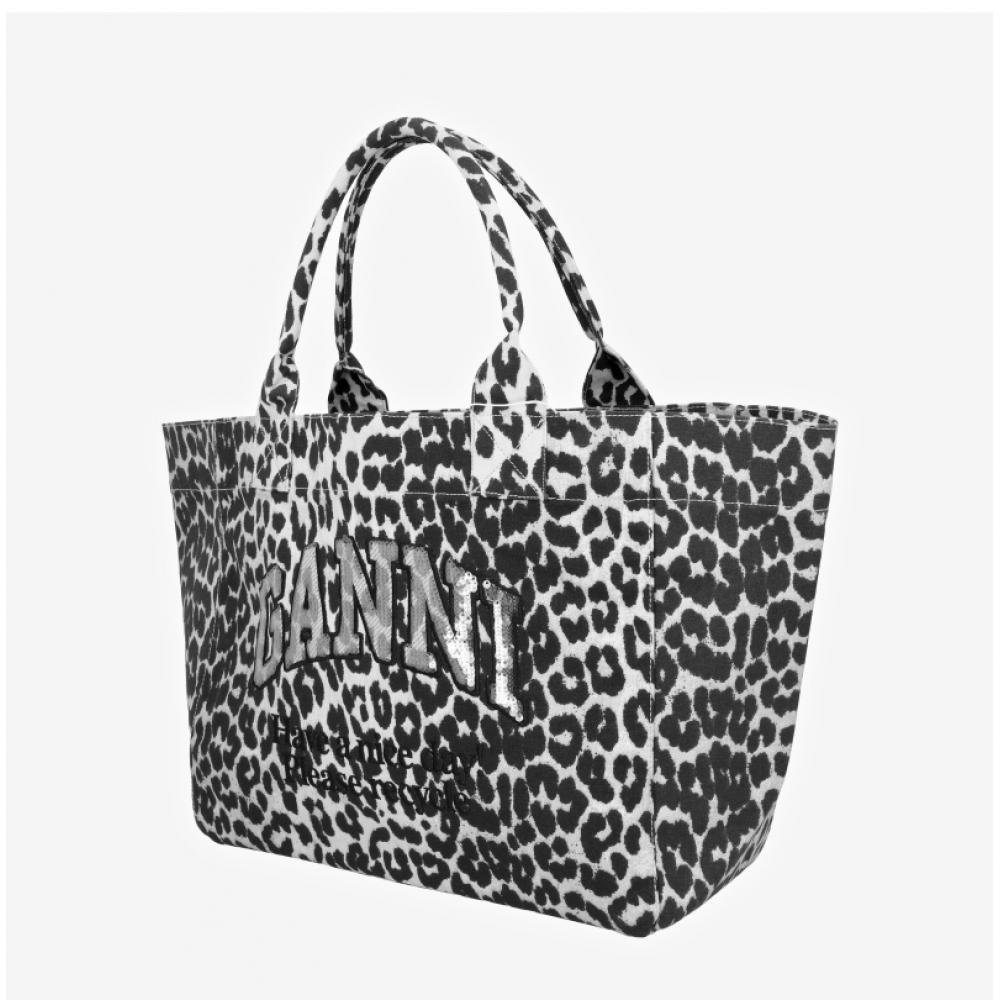 Ganni Leopard Print Medium Shopper Tote B2110040 018