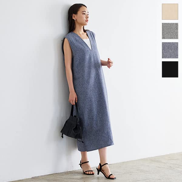 Kobe Lettuce 2-Way Linen-Like Jumper Dress [E3061] Free Size Blue Mix