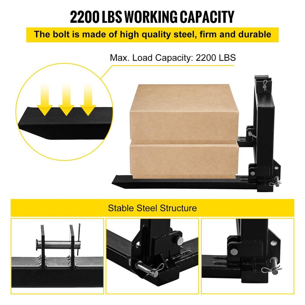 3 Point Hitch Pallet Fork 2000lbs, Fork Attachment for Category 1 Tractor, 25.5''x22''x41'', Steel Tractor Heavy Equipment Attachment, for Tractor,