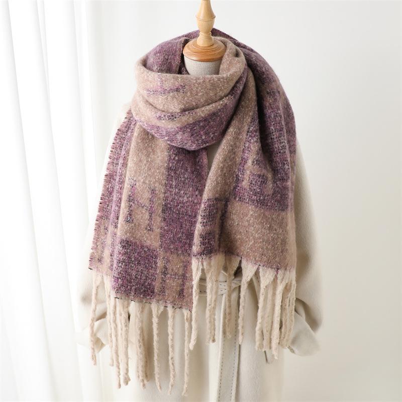 Striped Letter Color Matching Imitation Cashmere Warm Shawl Scarf Autumn And Winter Fashion Versatile Fringed Commuter Scarf