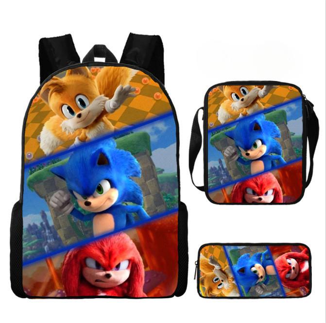Sonic Cartoon School Bag Set With Oxford Fabric Breathable Lightweight For Kids School Use