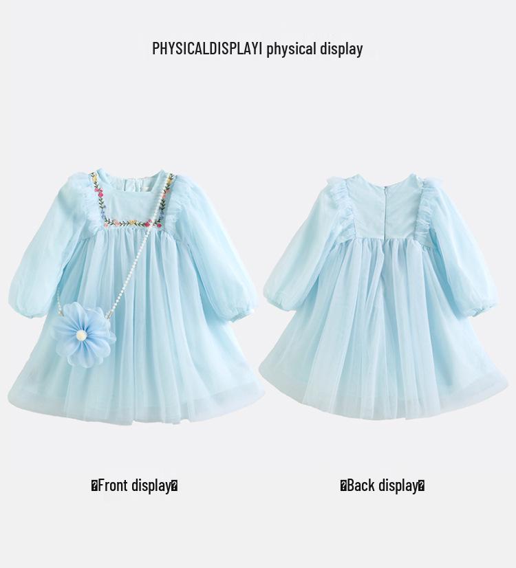 Autumn 2025 Girls' Princess Embroidered Dress with Bag – Fashionable Mesh Puffy Skirt