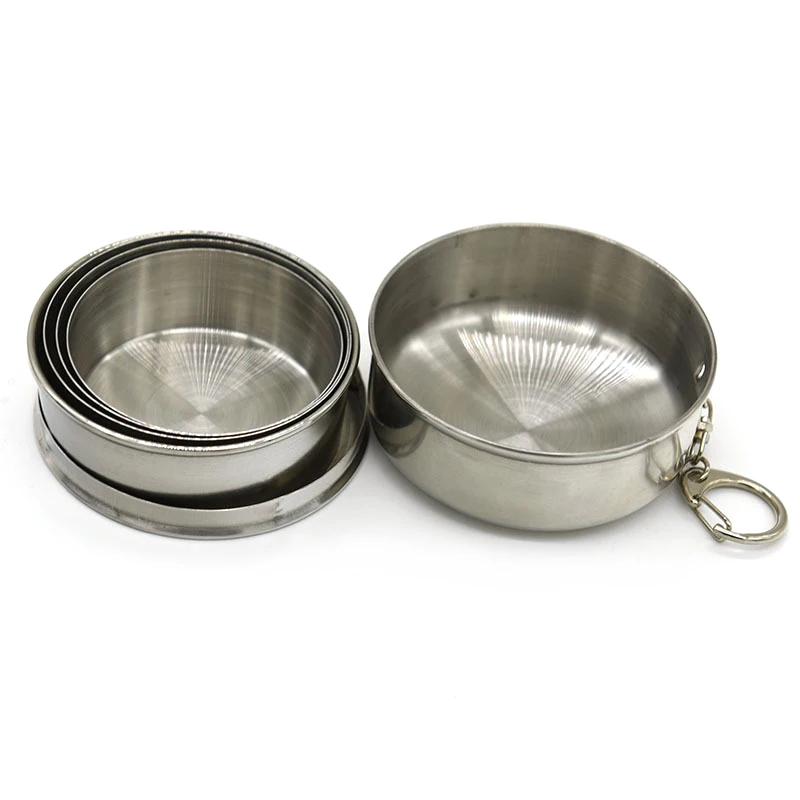 Taza plegable de acero inoxidable de 75ml/150ml/250ml, taza telescópica portátil para viajes al aire libre y Camping con llavero, taza de mano para agua y café