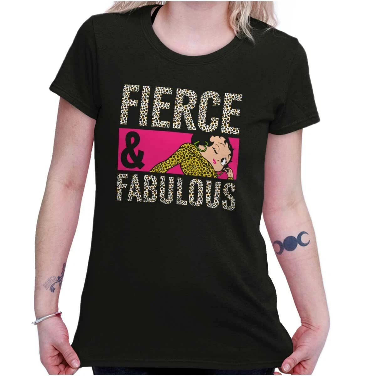 Cute Betty Boop Fierce and Fabulous Cheetah Womens Top Junior Graphic Tee XL