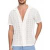 Men's Lace Short-sleeved Shirt With See-through Buttons, Holiday Casual Hollowed-out Top