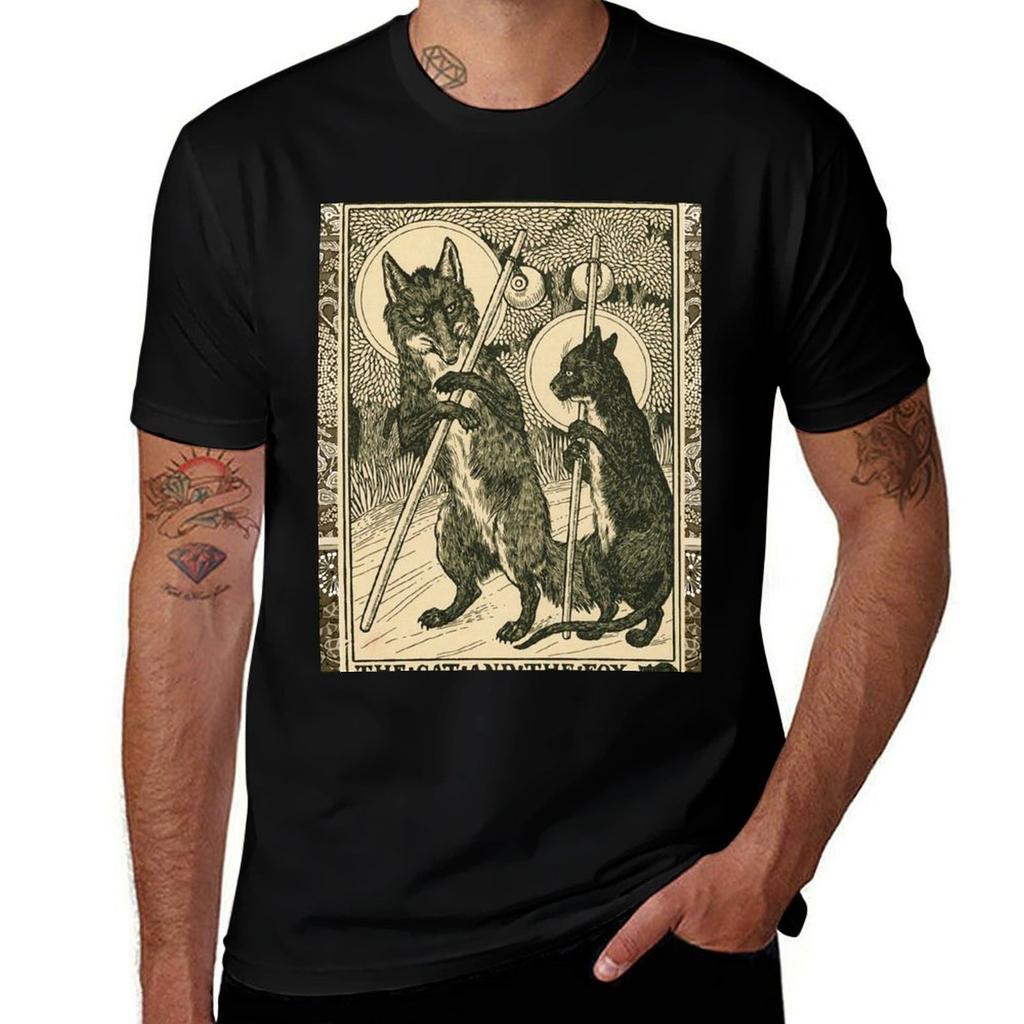 The Cat And The Fox Forest Animals Black White Floral Tshirt Festive Simple Tshirt
