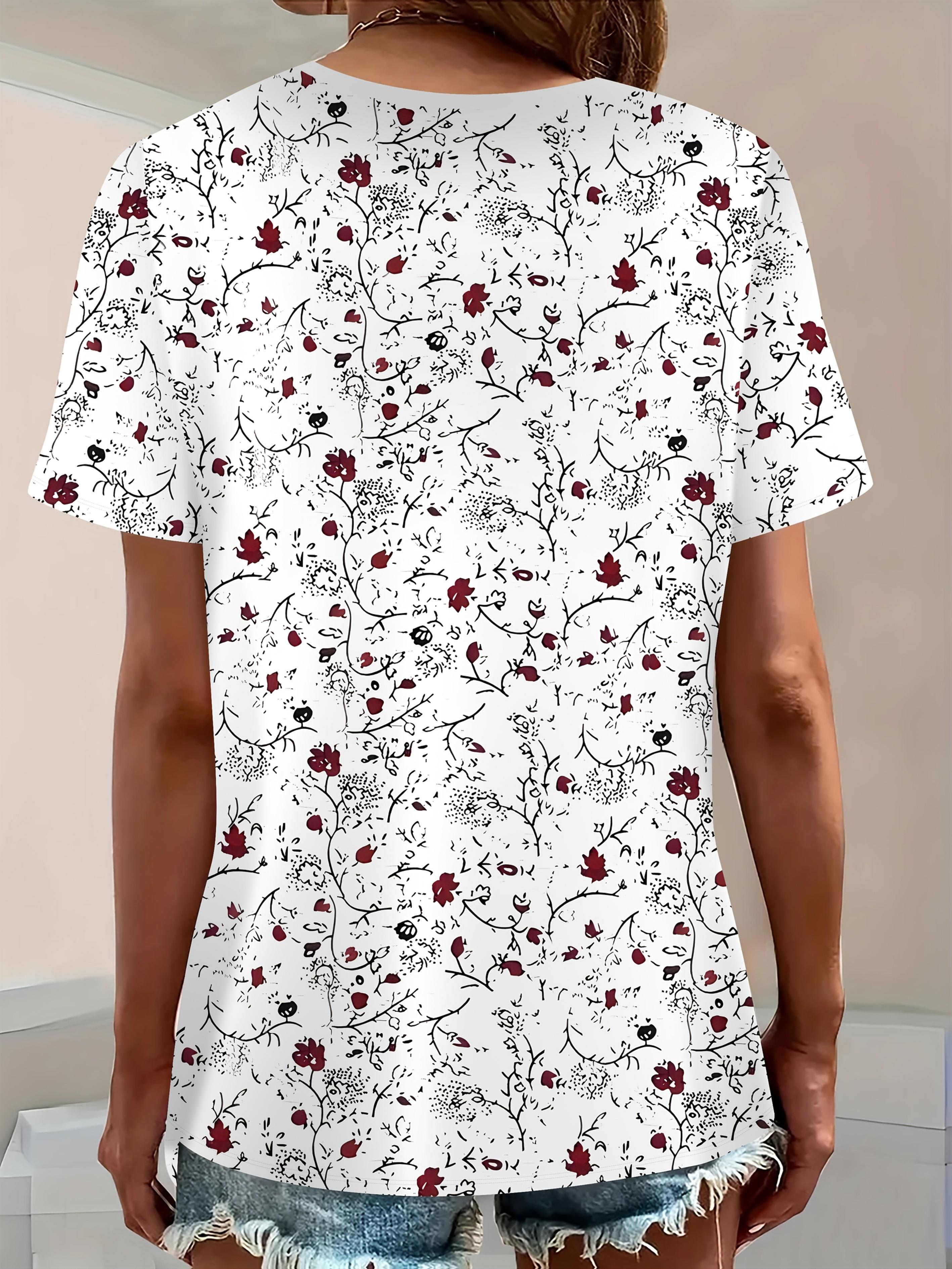 Elegant Directional Floral Print Women s T-shirt. Trendy Short Sleeve V-neck 3D Printed Floral Top XS дубильная кора