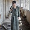 Women Vintage Shirts Tops V-Neck Long Sleeve Solid Color Blouses Spring Chinese Style Women Shirts