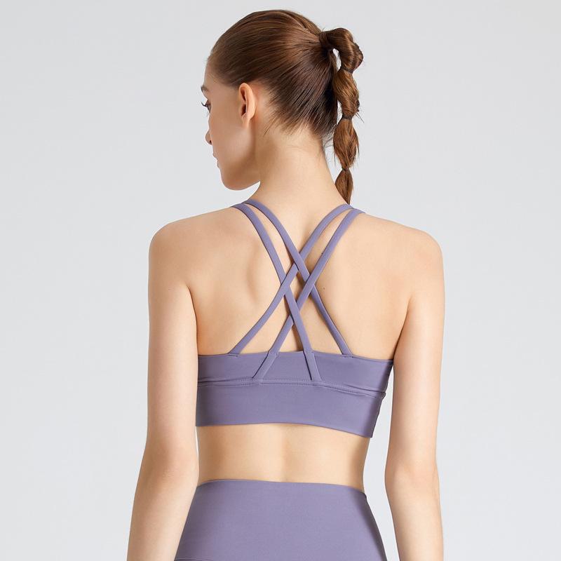 European & American Cross-Back Nude Feel Sports Bra - Women's Shock Absorption Yoga Vest