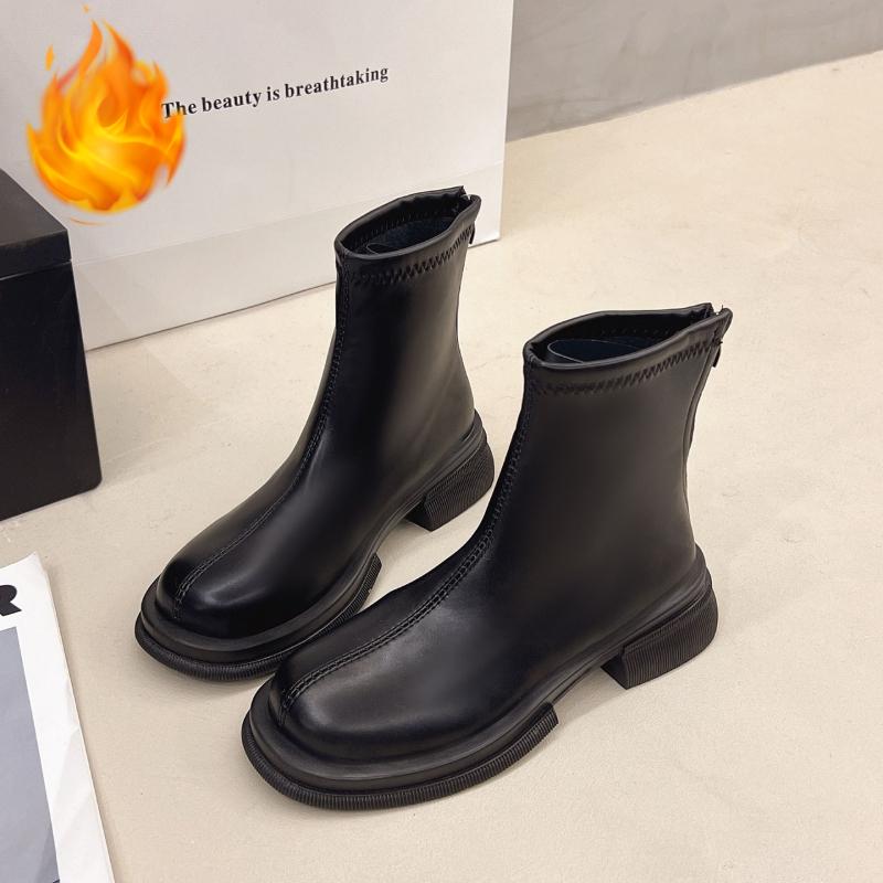 Autumn Winter Fleece Lined Women Ankle Boots Concise Thick Heel Dress Shoes Street Style Banquet Party Short Botas Mujer