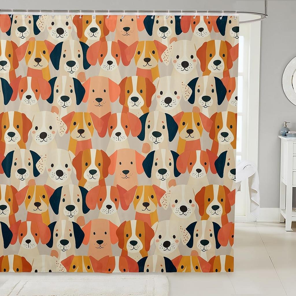 Cartoon Corgi Bathroom Curtain,Blossom Flower Green Leaves Shower Curtain Kids Girls Bathroom Decor,Cute Dog Nature Botanical