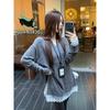 Designed Lace Stitching V-neck Knitted Women's Winter Loose Slimming Soft Waxy Brushed Thickened Warm Sweater