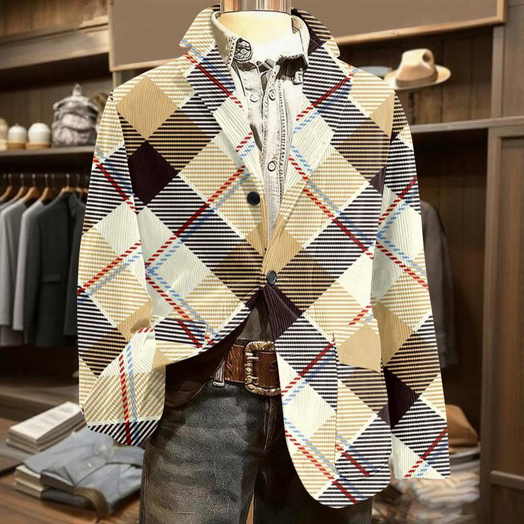 Men's Printed Corduroy Warm Pocket Suit Jacket Cardigan Men's Casual Suit