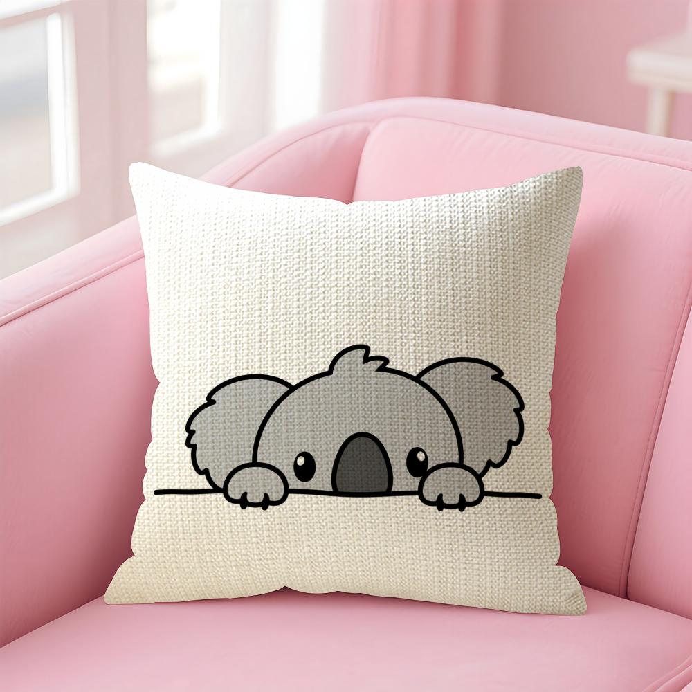 Cartoon Cute Koala Cushion Cover Natural Linen Organic Fabric DoubleSided Printing Sofa Home Decor Gift Pillow Case