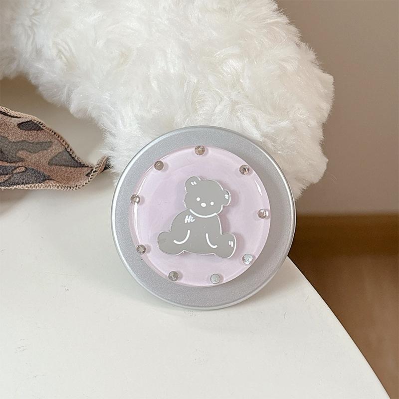 Little Fresh Girl Magnetic Attraction Applies To Magsafe Creative Round Ring Solid Color Round Bear Mirror