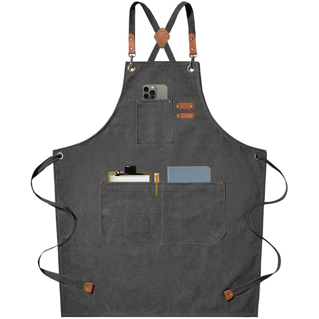 Fashion Canvas Kitchen Aprons For Woman Men Chef Work Apron For Grill Restaurant Bar Shop Cafes Beauty Nails Studios Uniform
