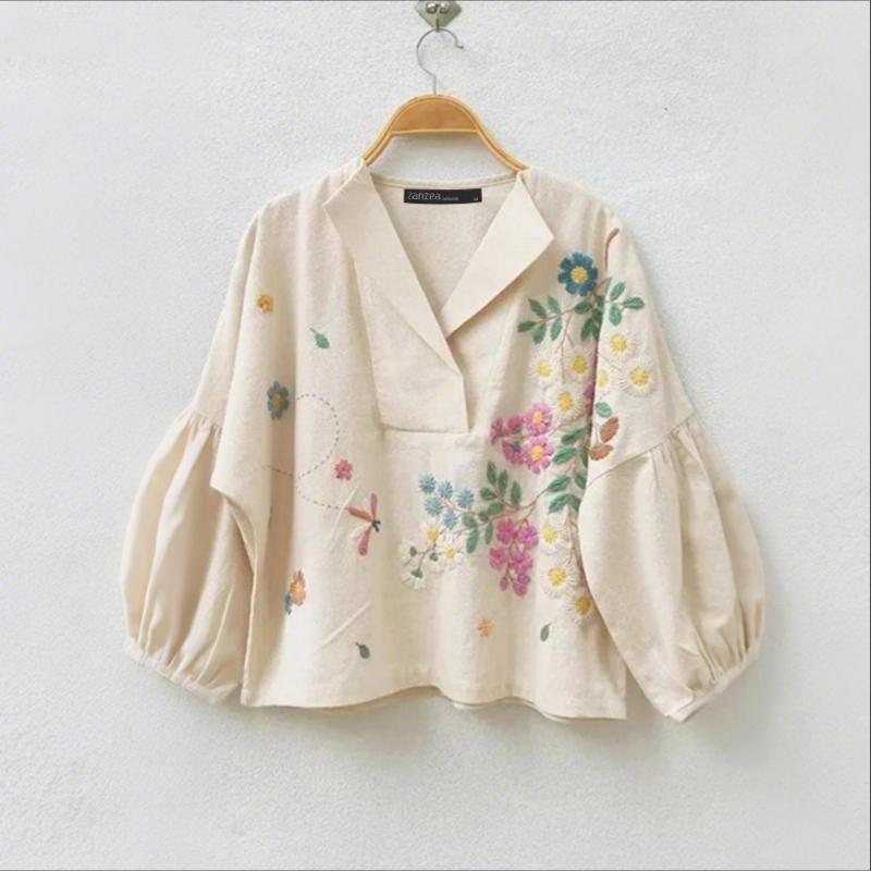 ZANZEA Women Casual V-Neck Loose Long Sleeve Floral Blouse