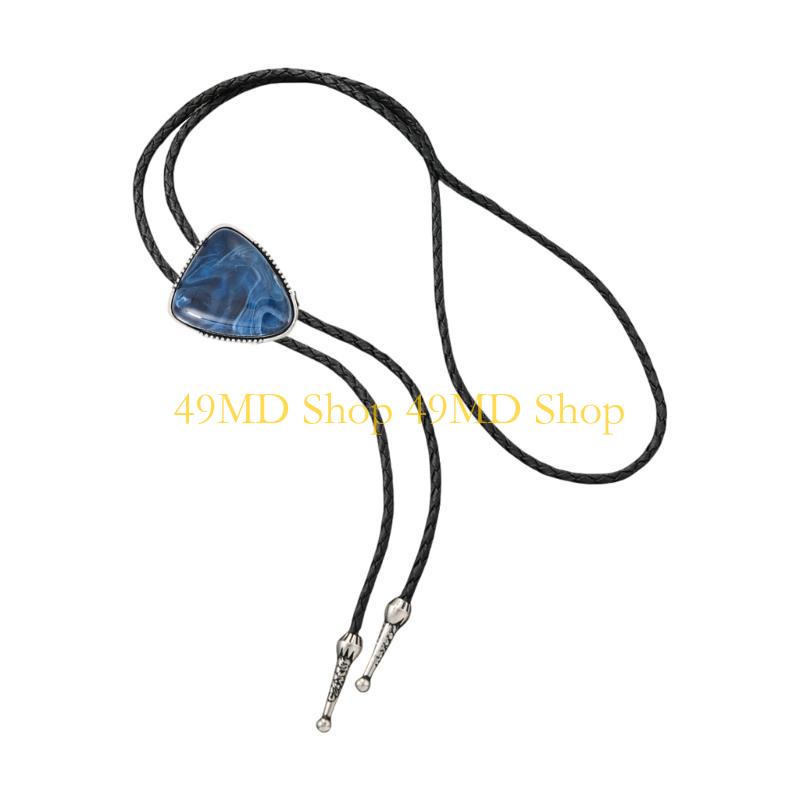 49MD Elegante Dreieckige Stein Bolo Krawatte Westliches Outfit Akzent für Männer Frauen Verstellbare Lederkordel Krawatte Schmuck Halskette