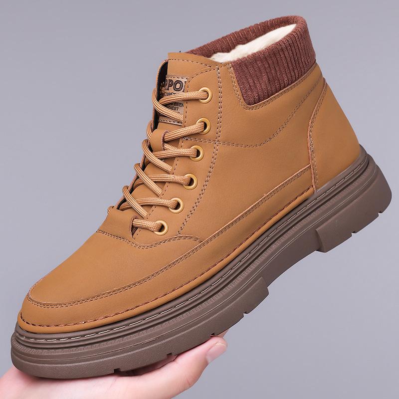 

Модные дизайнерские кожаные бархатные теплые ботинки на платформе для мужчин, осенне-зимние, с мягкой подошвой, мужские хлопковые туфли, модные желтые ботильоны для мужчин 38