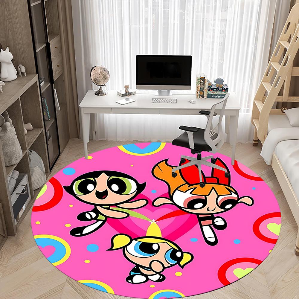 1pcPowerpuff Girls Office Round Area Rug, Indoor Mat Suitable For Office, Under Office Chairs Bedroom Living Room Home Decor, Room Deco