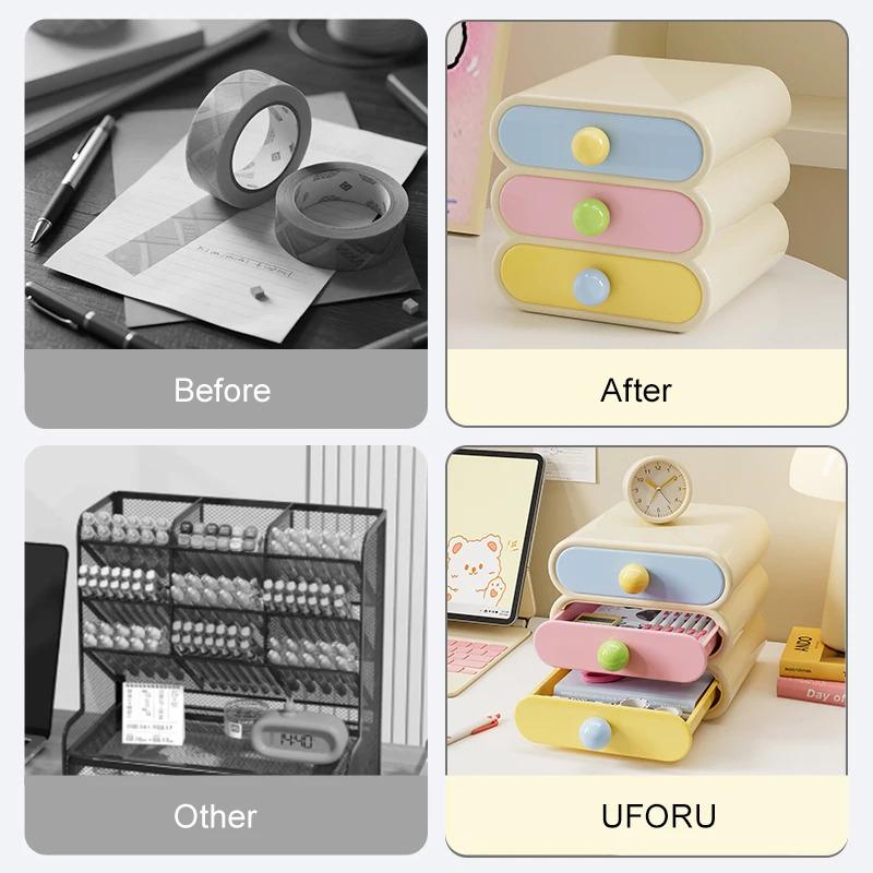 Uforu Dopamine Desktop Organizer – 3-Tier Drawer Multi-Function Stationery Shelf for Office & Dorm