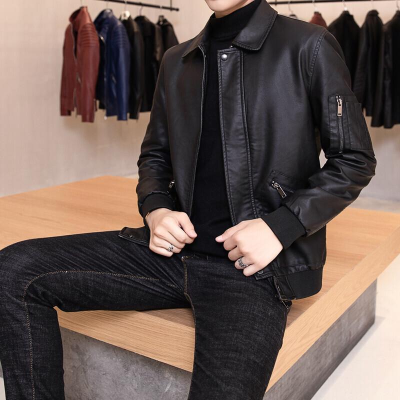 Leather jacket men's loose youth handsome new spring and autumn locomotive clothing men's leather jacket trendy