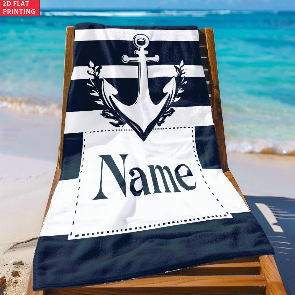Custom Nautical Anchor Beach Towel Personalized Name Striped Microfiber Bath Towels Soft Quick Dry Swimming Pool Lounger All