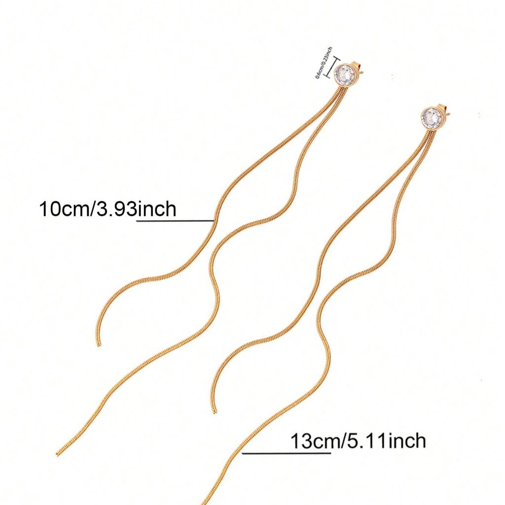 2pcs Minimalist Punk Style Stainless Steel Pointed Pendant Tassel Earrings, Suitable For Daily Wear